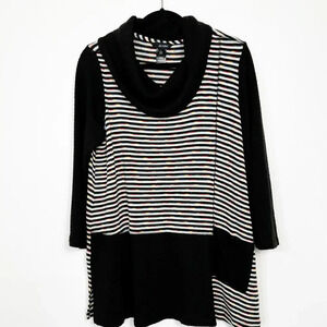 Ali Miles Cowl Neck Rainbow Multi Striped Pullover Sweater L Artsy Art to Wear